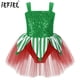 thumbnail image 2 of Mono brillante para niñas, disfraz de elfo de Papá Noel, disfraces de Navidad, pompones dentados, patinaje artístico, ballet, falda de tul, vestido, mono, 2 of 5