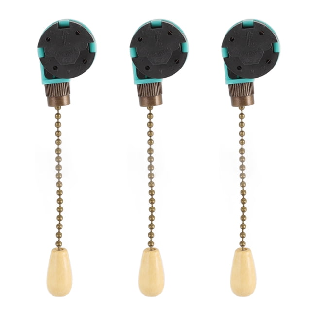 3 piezas Interruptor de cadena de tracción de luz de techo 3 velocidades 4 cables Interruptor de lámpara de ventilador de techo para lámpara de techo Lámpara de ventilador Lámpara de pared Bronce