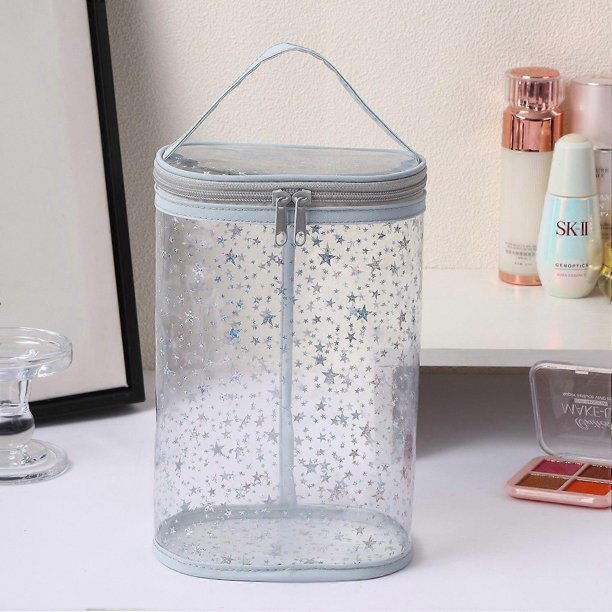 Waterproof Travel Toiletry Bag Large Capacity Transparent Makeup Organizer Bag Portable Cosmetic Pouch for Women Men Travel Bathroom Use Silver