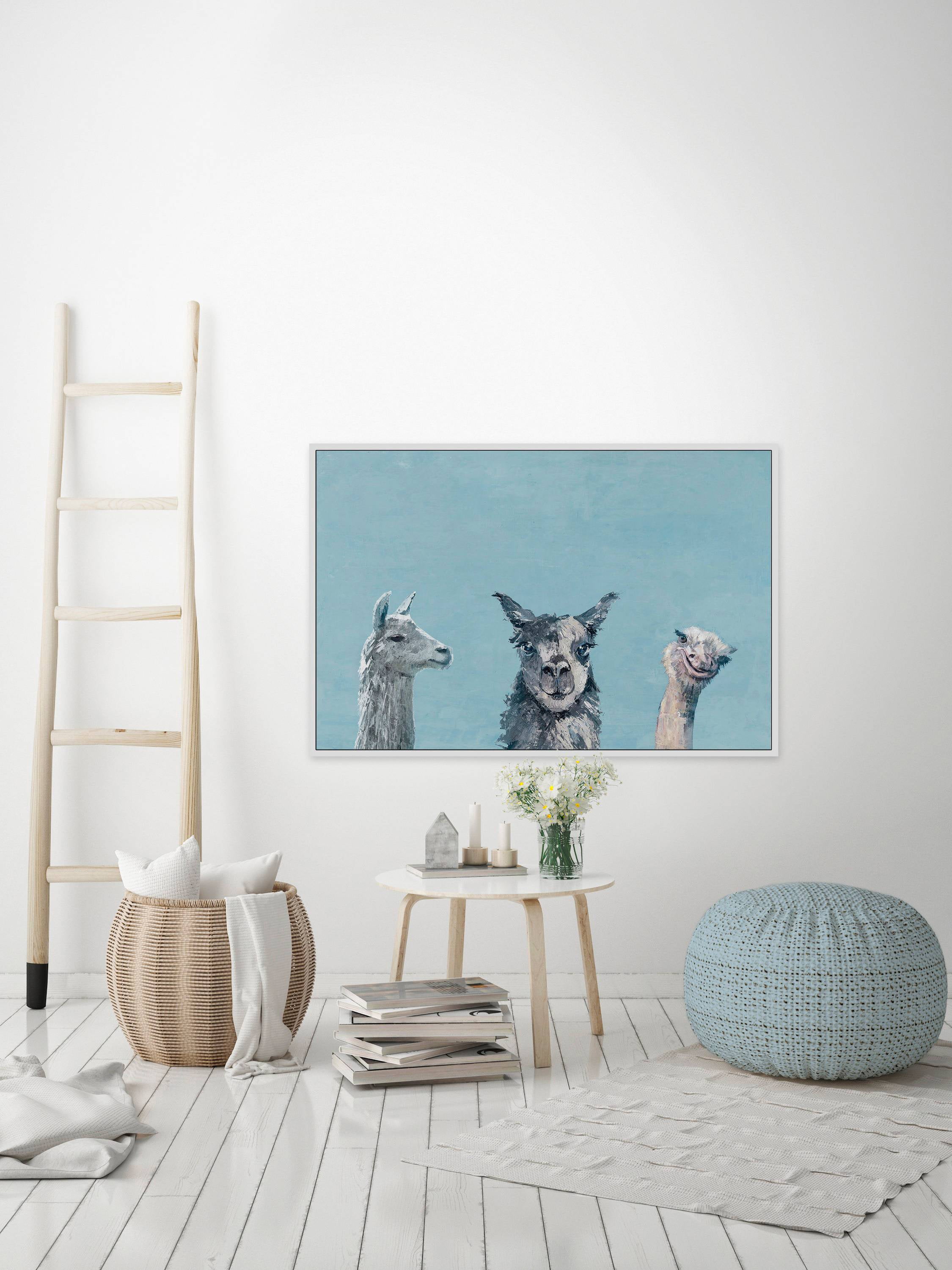 Llama and Ostrich Groove Floater Framed Painting Print on Canvas