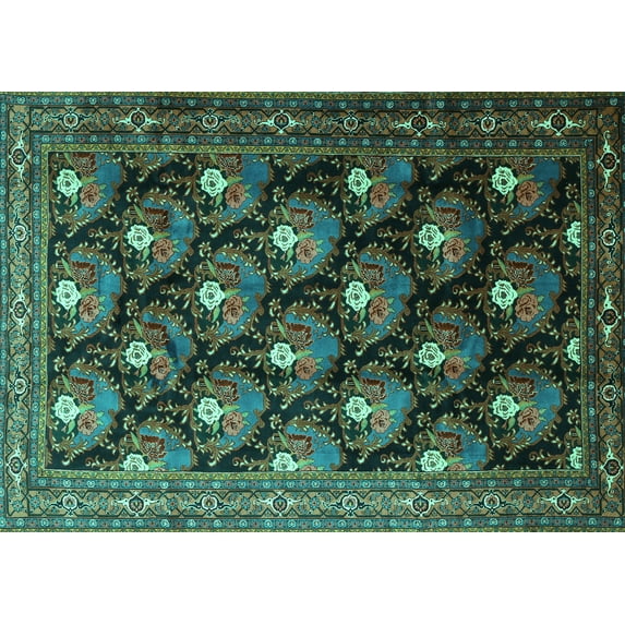 Ahgly Company Machine Washable Indoor Rectangle Persian Turquoise Blue Traditional Area Rugs, 7' x 10'