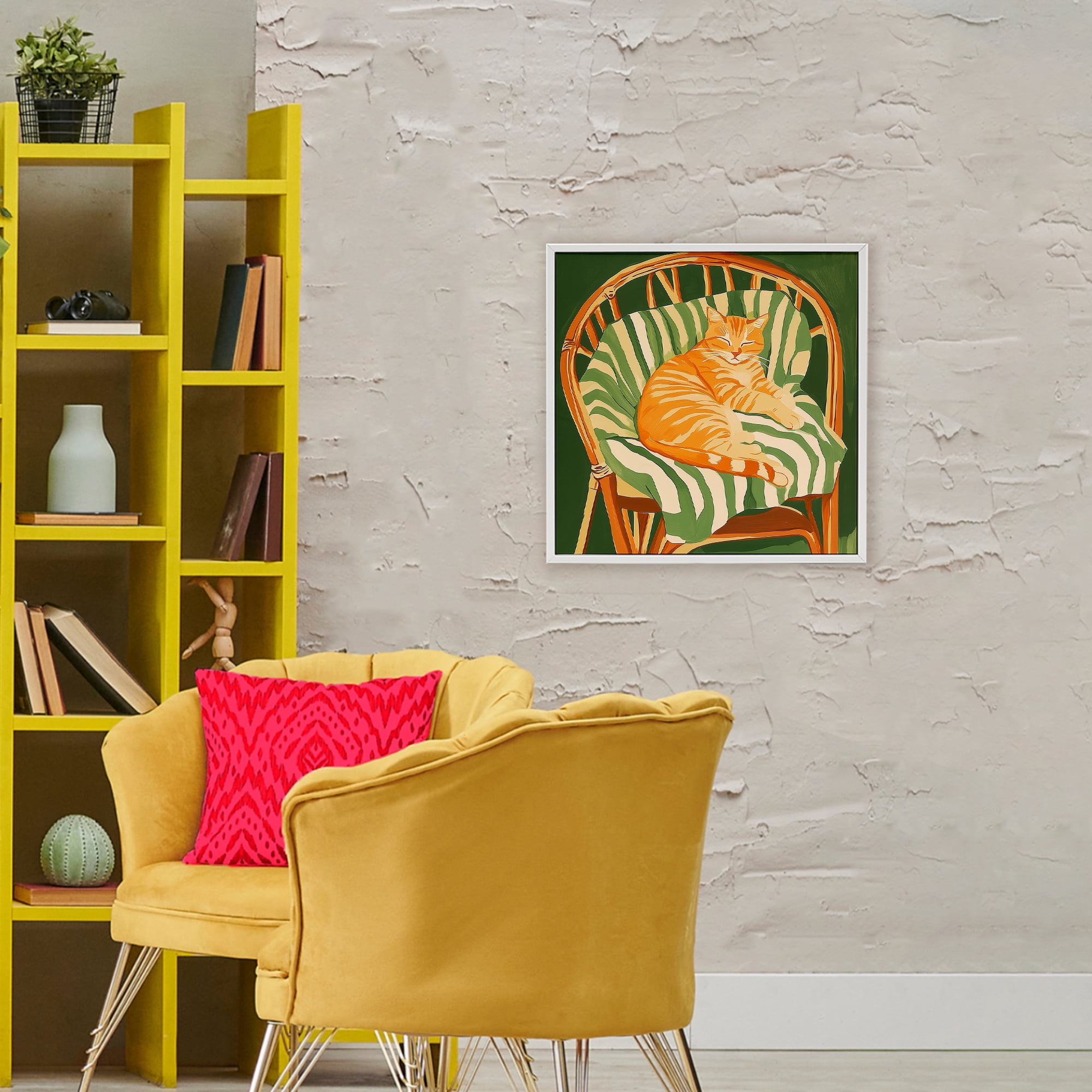 Stupell Industries Cat In Rattan Chair White Framed Giclee Art, design by Walker Noble