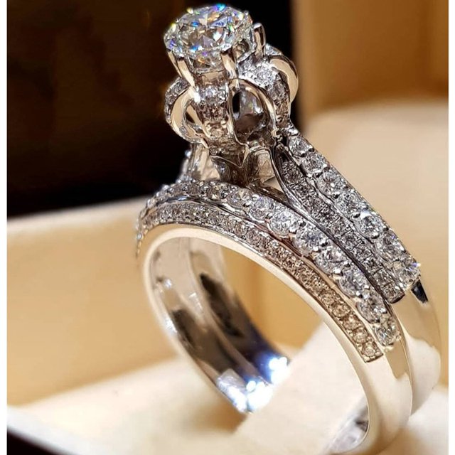 Conjunto de anillos elegantes para mujer, joyería de moda de compromiso de boda de Color plateado con anillo femenino de circonio Cubiz brillante completo Tan Jianjun unisex