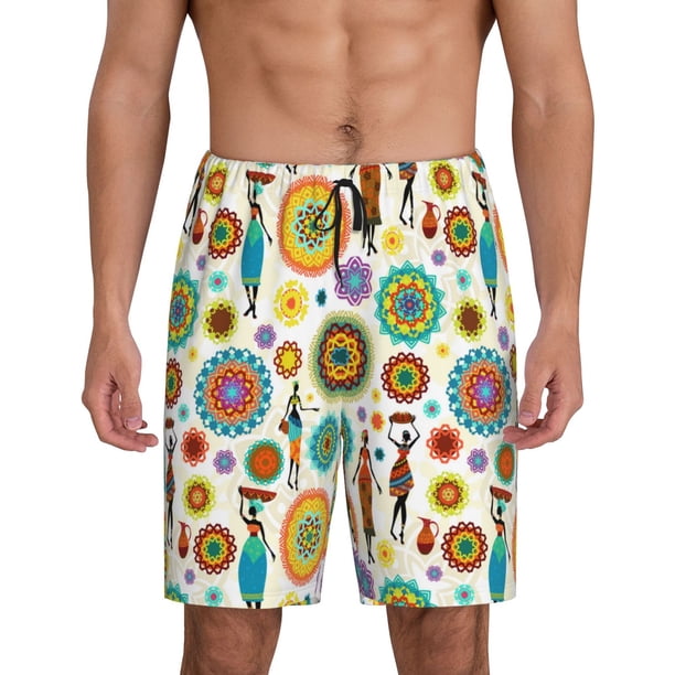 Balery Beautiful African Womens Pantalones cortos de pijama de punto de algodón para hombre con cinturilla y bolsillos-4X-Large