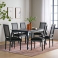 thumbnail image 2 of GDF Studio Fernleaf French Country Fabric Upholstered Wood and Cane Expandable 7 Piece Dining Set, Gray and Black, 2 of 14