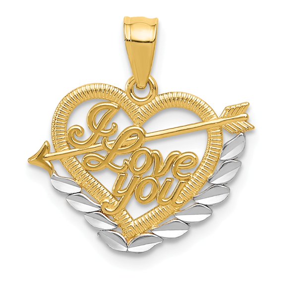 14k and Rhodium I Love You Heart Pendant in 14k Yellow Gold w/ Rhodium Plating