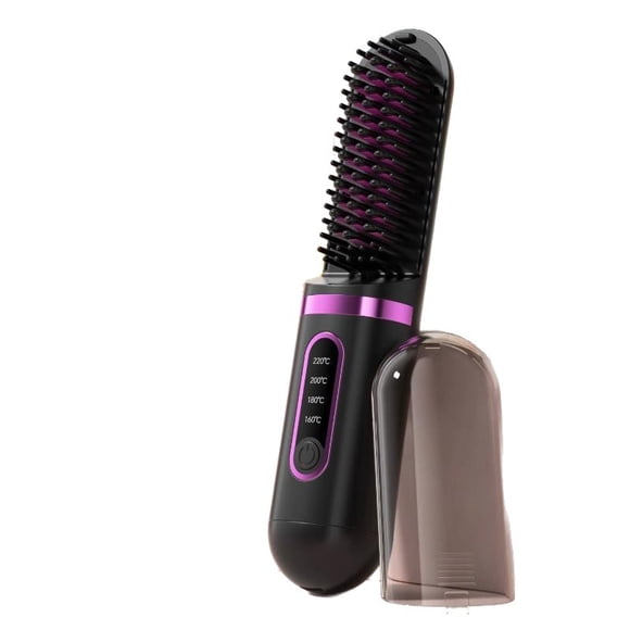Cepillo alisador inalámbrico para el cabello - Cepillo alisador portátil para mujer, mini peine caliente con iones negativos para viajes, apagado automático a los 30 minutos, recargable por USB.