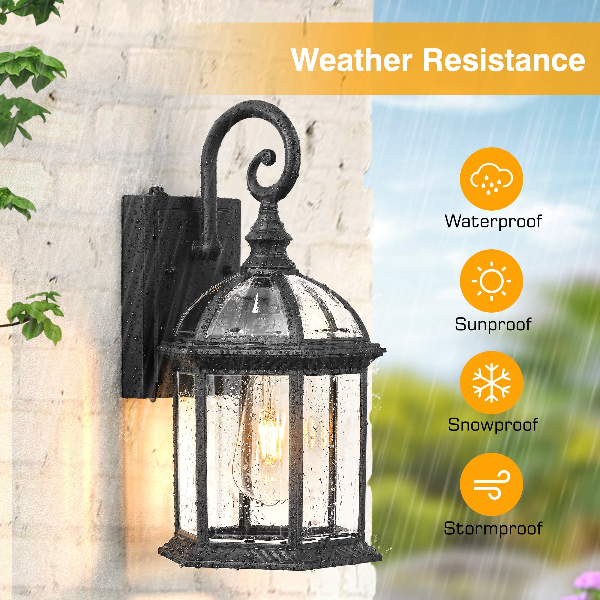 VIANIS 15.7" Large Outdoor Wall Lights, Black Exterior Lighting Fixtures with Tempered Beveled Glass, Anti-Rust Dusk to Dawn Outdoor Lighting for House, Waterproof Outdoor Sconce Lights for Porch