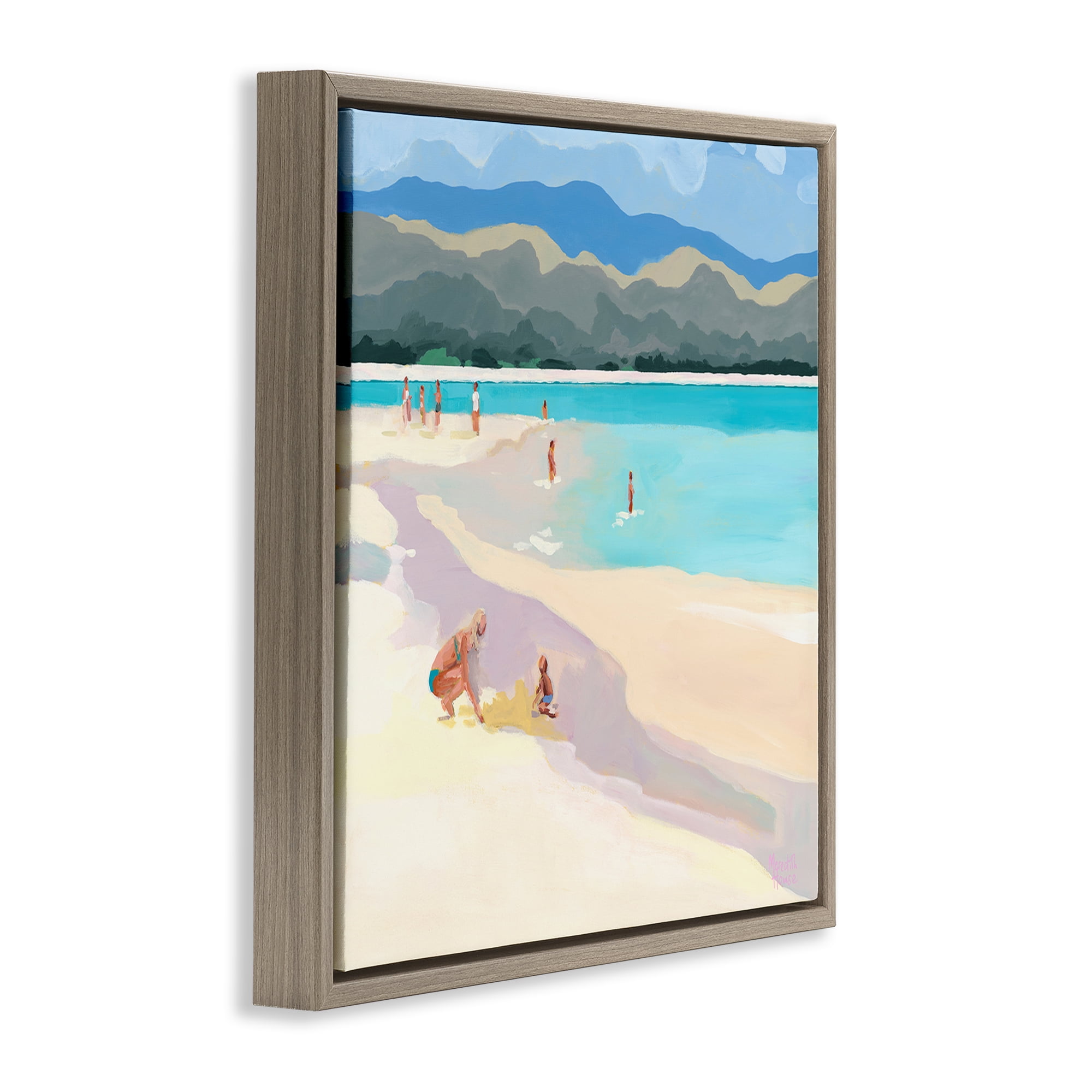 Stupell Industries Mother & Child Beach Scene Brown Framed Floater Canvas Wall Art, design by Meredith Howse