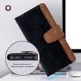 thumbnail image 7 of Leather For Apple iPhone 16 Plus RFID Blocking Dual Tone Flip Wallet Case, With Card Holder Buckle Magnetic Closure Shockproof Kickstand Protective Phone Cases Cove,Black,For iPhone 16 Plus, 7 of 7