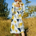 thumbnail image 5 of Abstract Triangle Yellow Grey Navy Pattern Womens Summer Dress Tie Back A Line Flare Dress, 5 of 9