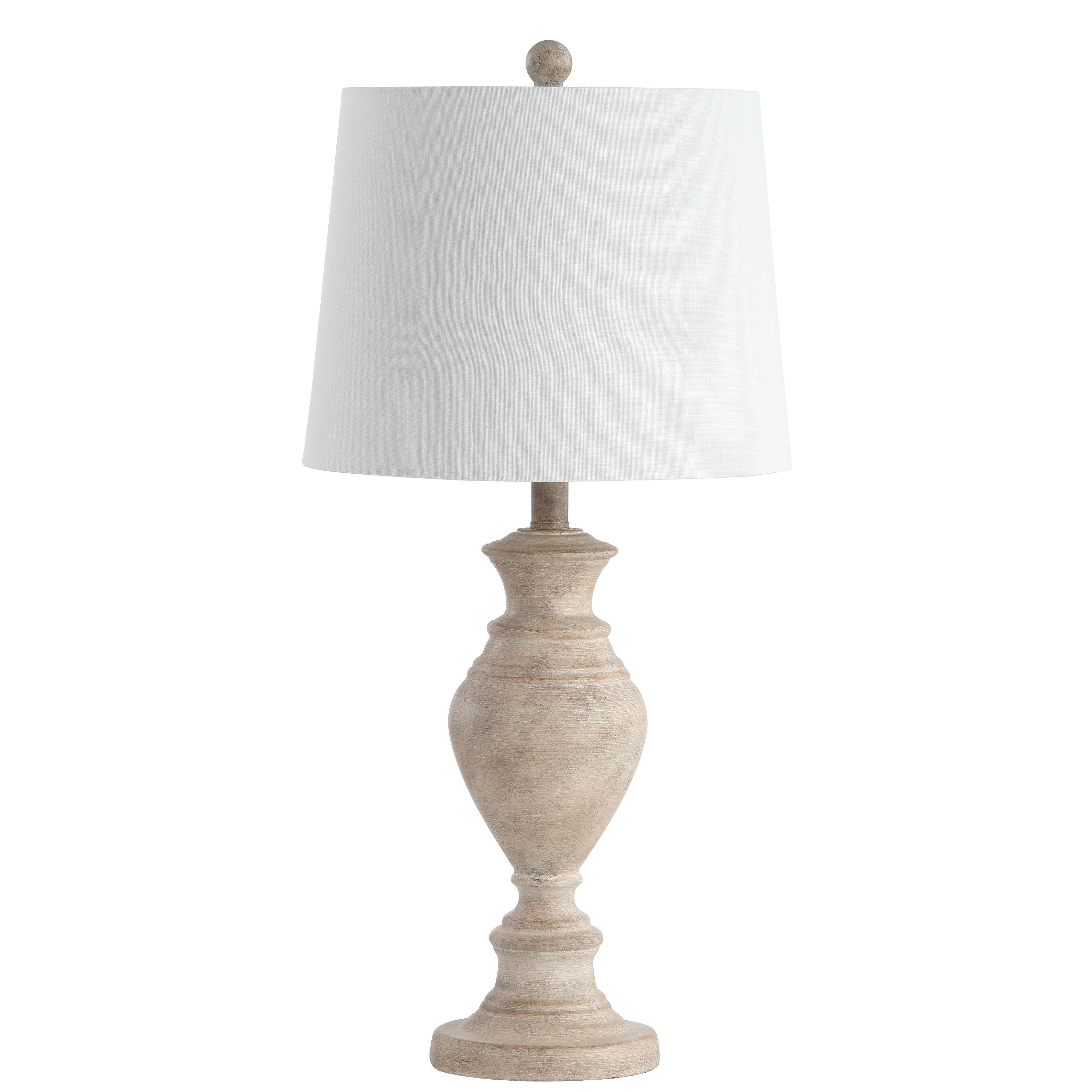 Safavieh Kyler 27.5 " 1-Light Rustic Farmhouse Brown Wood Finish Table Lamp with Off-White Glass Solid Print Drum Shade