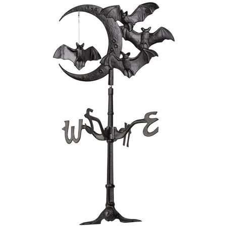 Crescent moon Vampire Bats Metal Weathervane: Roof Mount
