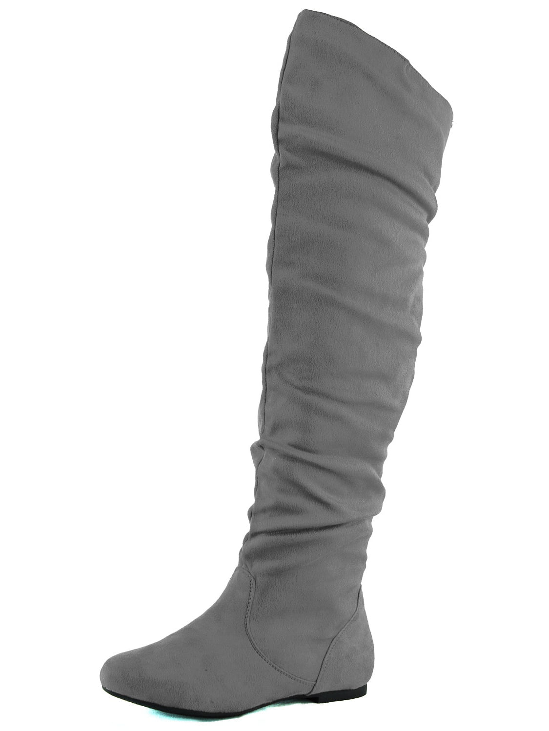 grey flat knee high boots