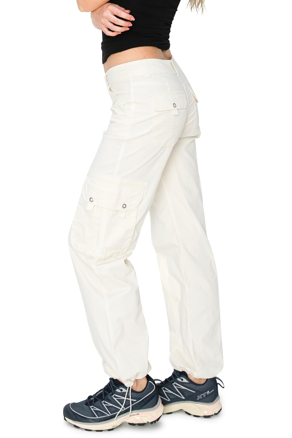 CALI1850 Women's Comfortable Casual Low Rise Relaxed Fit Daily Low Rise Relaxed Fit Cargo Pants Ivory 11 - Walmart Supplies