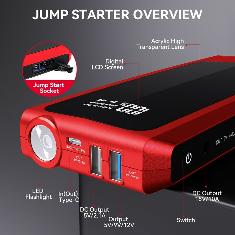 Jump Starter - 2000A Jump Starter Battery Pack for Up to 8L Gas and 6.5L  Diesel Engines, 12V Portable Car Battery Jump Starter Box with 3.0 LCD