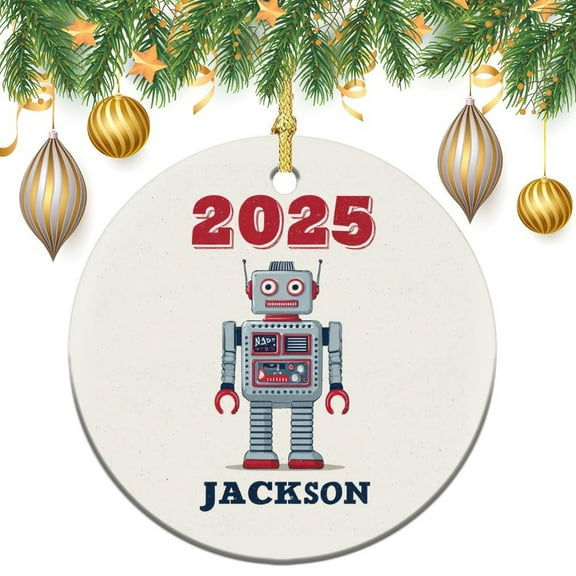 Ornament Robot Pattern 3" Circle Ceramic Ornament Custom Robot Best Gifts for Christmas Funny Gifts for Women/Men
