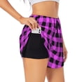 thumbnail image 3 of Lsque Purple Black Buffalo Plaid Printed Women's Running Shorts with Liner Pockets,Elastic Quick Dry Workout Athletic Gym Yoga Shorts,Womens High Waist Shorts-Medium, 3 of 9