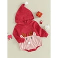 thumbnail image 3 of Wassery Infant Baby Boys Girls Christmas Outfits Newborn Fall Velvet Jumpsuit Deer Print Long Sleeve Hood Romper Christmas Festival Clothes 0-24M, 3 of 9