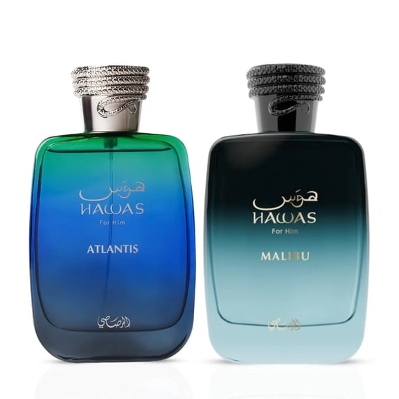 Hawas Atlantis & Hawas Malibu Eau de Parfum Sprays 100ml (3.4 oz) by Rasasi (Bundle)