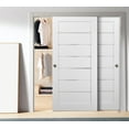 thumbnail image 3 of Sliding Closet Bypass Doors 72 x 80 with hardware | Quadro 4117 White Silk with Frosted Opaque Glass | Sturdy Top Mount Rails Moldings Trims Set | Kitchen Lite Wooden Solid Bedroom Wardrobe Doors, 3 of 6