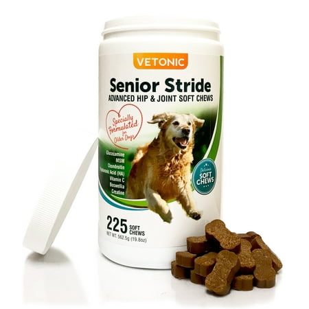 Senior Stride Hip & Joint Mobility Supplement for Senior Dogs, 225 Soft Chews with Glucosamine, Chondroitin, MSM, HA, & Creatine for Arthritis Pain & Inflammation, Made in the