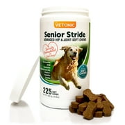Senior Stride Hip & Joint Mobility Supplement for Senior Dogs, 225 Soft Chews with Glucosamine, Chondroitin, MSM, HA, & Creatine for Arthritis Pain & Inflammation, Made in the USA