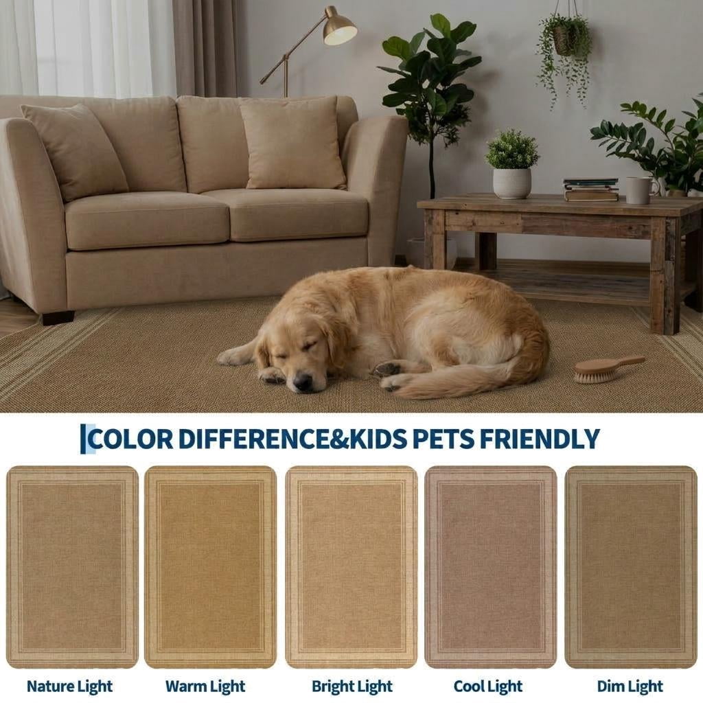 HIWEAVER Yellow 2' x 6' Easy Jute Runner for Kitchen Non Slip Stain Resistant Scalloped Indoor Outdoor Throw Carpet Non Shedding Modern Geometric Mat for Hallway Outdoor Patio Rug