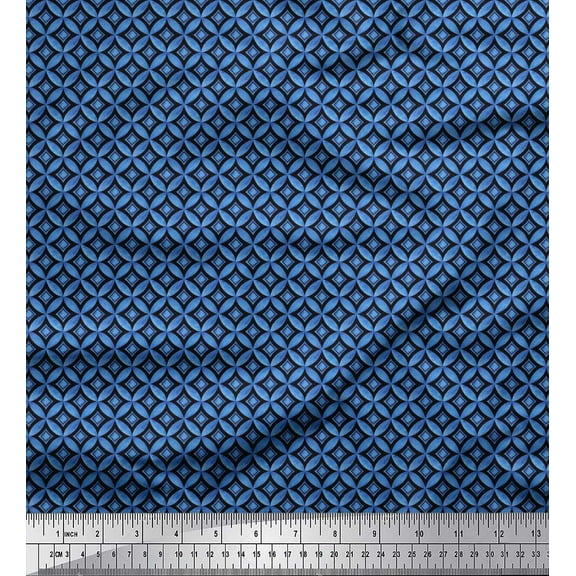 Soimoi Cotton Duck Fabric Circle & Curve Diamond Geometric Decor Fabric Printed Yard 42 Inch Wide