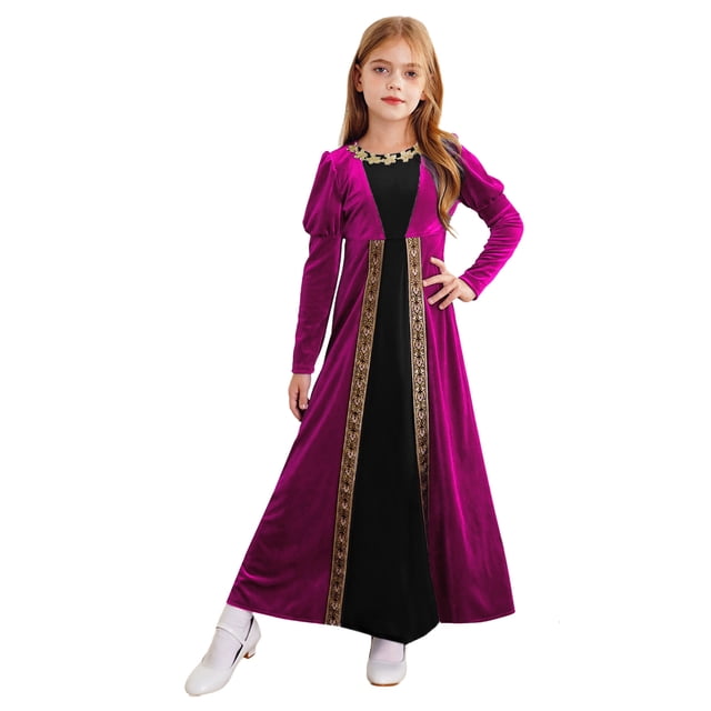 YiZYiF Costume de Princesse Médiévale pour Filles, Robe de Princesse Renaissance Rétro, Thème d'Halloween, Robes de Bal, Rose Vif 6
