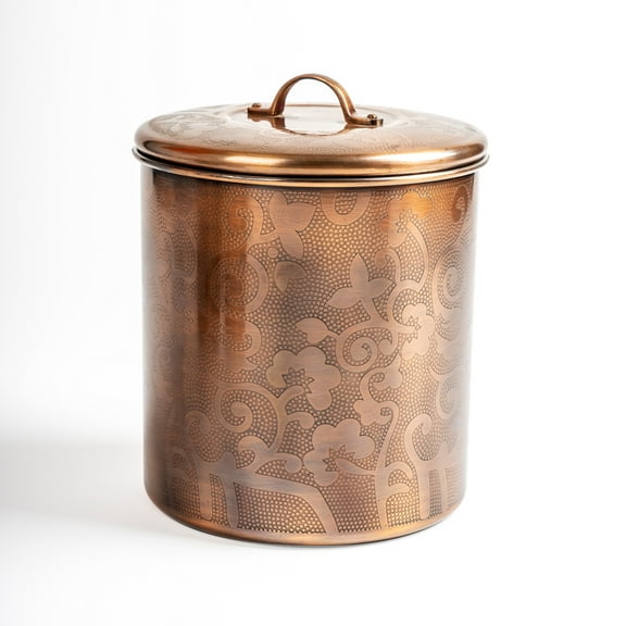 NuSteel Etched Antique Copper 1.5 QT Stainless Steel Canister, Beautiful Food Storage Container for Kitchen Counter, Tea, Sugar, Coffee, Caddy, Flour Canister with Rubber seal lid,TG-1392AC-1.5