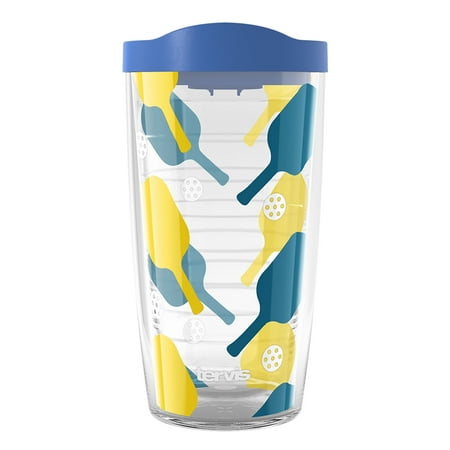 

Tervis Pickleball Paddle Pattern Made in USA Double Walled Insulated Tumbler Travel Cup Keeps Drinks Cold & Hot 16oz Blue Lid