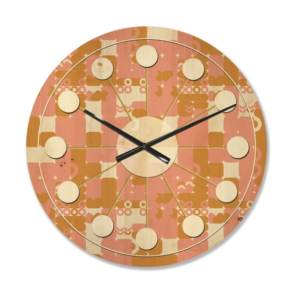 Designart 'Pink Abstract Retro Design' Mid-Century Modern Wood Wall Clock