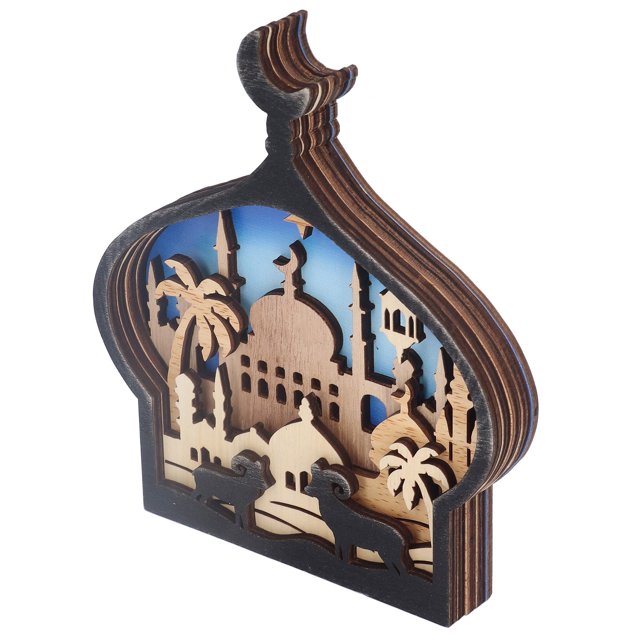 Eid Craft Night Light, Lightweight Wooden Non Deform Gift Dazzling Exquisite Ramadan Lamp Decoration For Home Party For Muslims ANGGREK Otros