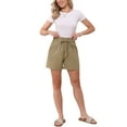 thumbnail image 2 of INSPIRE CHIC Summer Linen Shorts for Women's High Waisted Wide Leg Drawstring Vacation Outfit M Khaki, 2 of 6