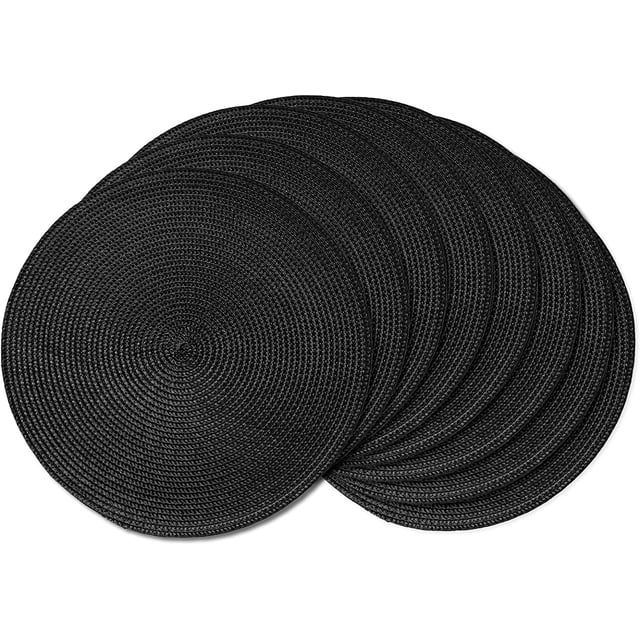 GFDYREE Napperons Ronds Tressés Ensemble de 8 Napperons Ronds pour Tables à Manger Napperons Tissés Naturels Résistants à la Chaleur 15 Pouces(Noir)