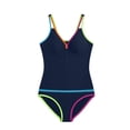 thumbnail image 6 of RYRJJ Womens Tummy Control Tankini Swimsuits Color Block Bathing Suits V Neck Two Piece Swimwear with High Waisted Shorts(Navy,XL), 6 of 7