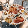 thumbnail image 2 of Fall Pumpkins Round Tablecloth, Fitted Table Cover with Elastic for 55"-60" Round Tables, Thanksgiving Flowers Vintage Leaves Birds Table Cloth Outdoor Indoor Dinning Party Waterproof Tablecloths, 2 of 7