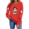 thumbnail image 4 of Womens Halloween Tops Cute Ghost Printed Crew Neck Long Sleeve Trendy Loose Spooky Festival Pullover Top Red M, 4 of 7