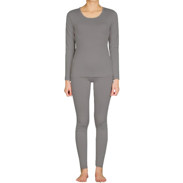 LAVRA Womens Microfiber Long Johns Thermal Underwear Two Piece Set -Medium-Gray