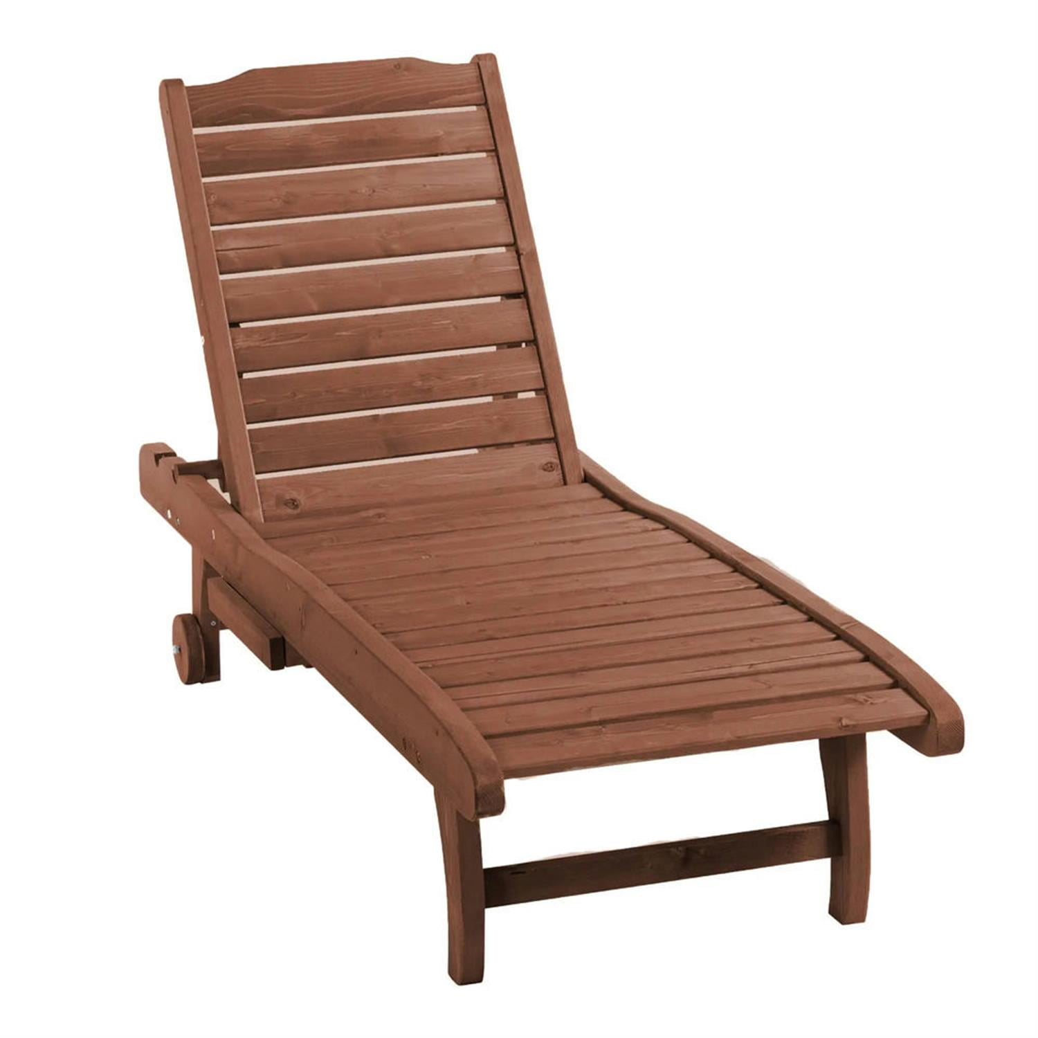 Demi Bonn Outdoor Wooden Chaise Lounge with 3-Position Backrest, Integrated Table & Casters for Beach Poolside Sunbather, Brown