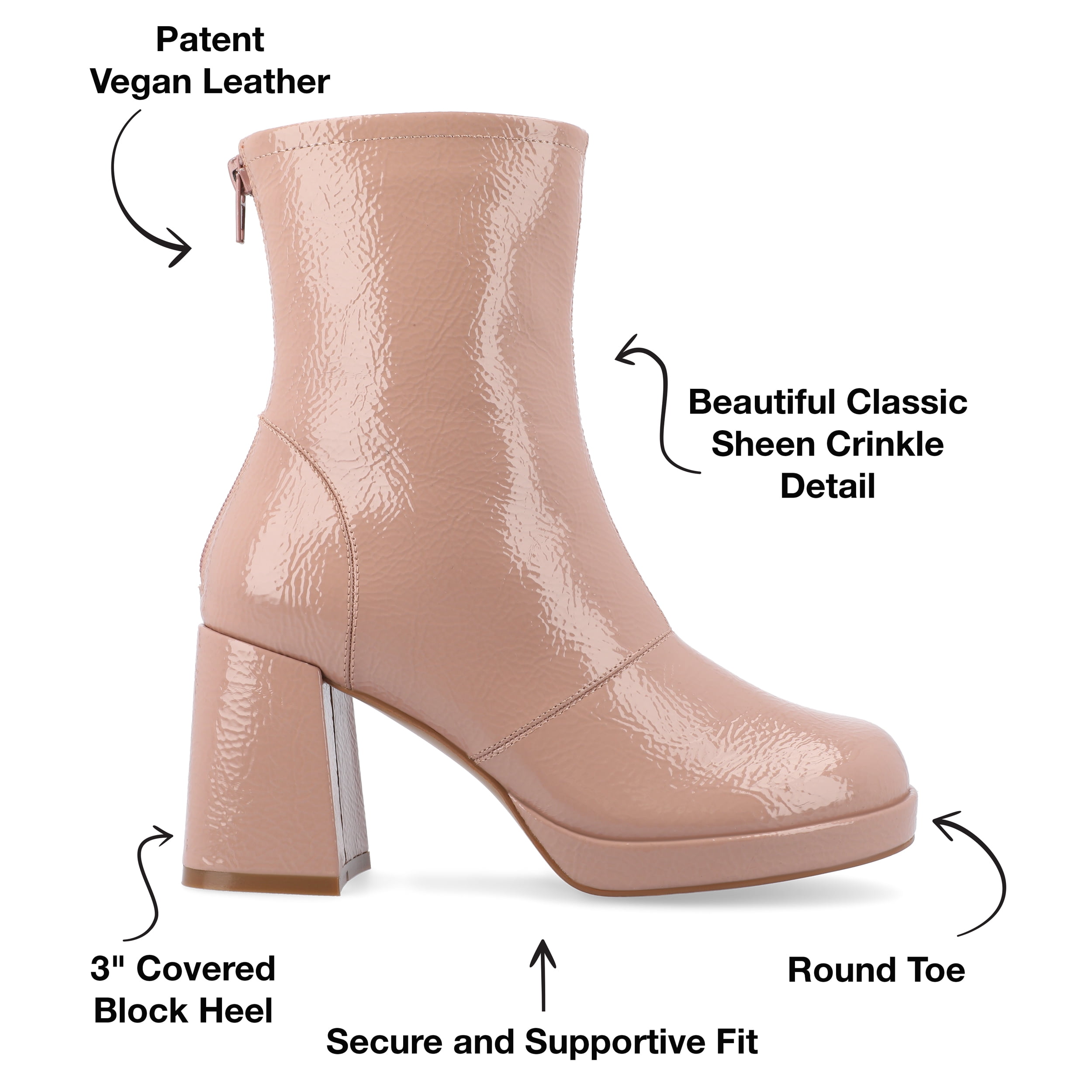 Journee Womens Aylani Crinkle Patent Vegan Leather Platform Booties