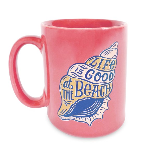 Rivers Edge Products Ceramic Coffee Mug with Handle, 16 Ounces, Espresso Cups and Coffee Cups Ceramic, Perfect for Coffee, Expresso, Latte, or Tea, Seashell, Life Beach