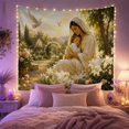thumbnail image 2 of White Robed Figure With Child in a Flower Garden, Peaceful Vintage Style for Art Lovers, Inspirational Wall Decor, New Home Gift, Tapestry Wall Hanging for Bedroom and Dorm, 2 of 7