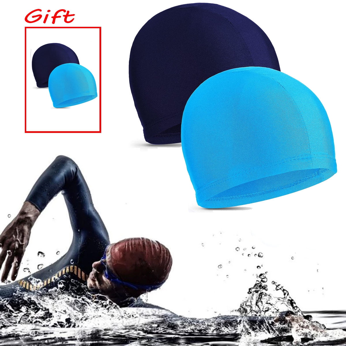 2Pieces Swim Cap, Fabric High Elasticity Swimming Cap Keeps Hair Clean