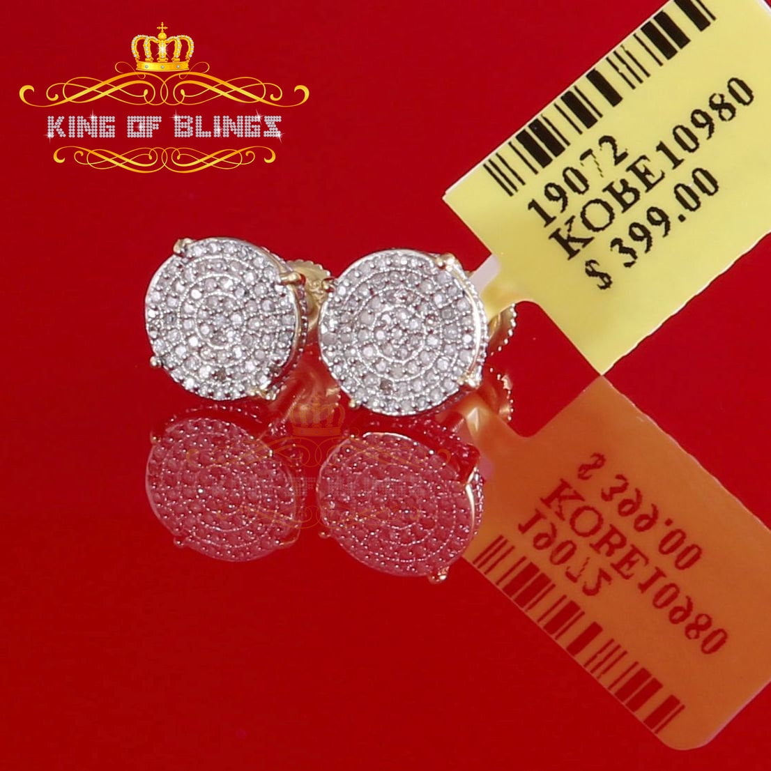 King of Bling's 0.30ct Round 925 Sterling Silver 0.30ct Diamond For Women's/ Men's Yellow Stud Earrings