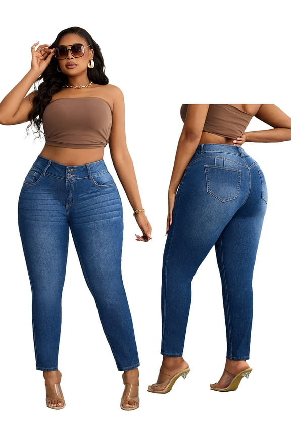 Womens Plus Size Skinny Jeans High Waisted Stretchy Classic Ankle Jean
