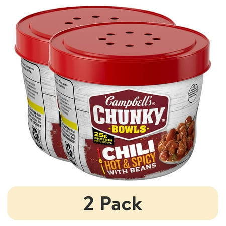 (2 pack) Campbell’s Chunky Hot and Spicy Chili with Beans, 15.25 oz Microwavable Bowl