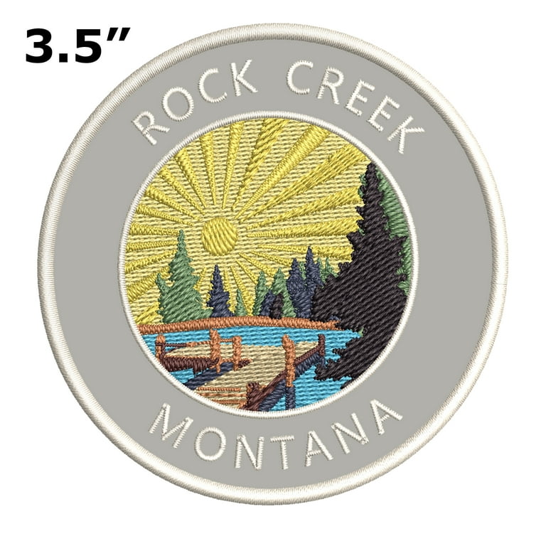 Lake Dock - Rock Creek - Montana 3.5 Embroidered Patch Iron-On or Sew-On  Decorative Embroidery Patches - Nature Animals Wolves Camping Hiking Trails  - Badge Emblem - Novelty Applique 
