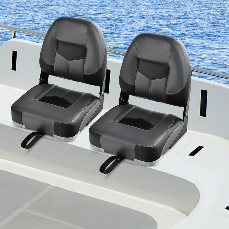 Gymax 2PCS Low Back Boat Seat Folding Fishing Boat Seat Stainless Steel  Screws Black & Grey 